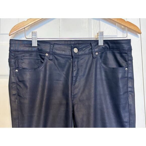 Zara Womens Blue Waxed Jeans 10 Zipper Ankle Leather-look - Picture 2 of 9